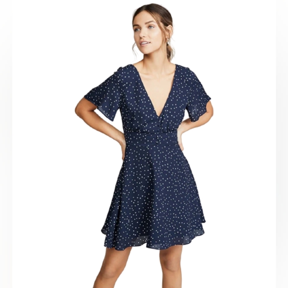 Polka Dot V-Neck Navy Dress